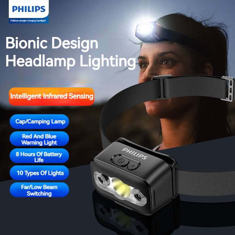 Fishing Headlamp - フィリップス LED ヘッドランプ センサーヘッド 懐中電灯 10種類の照明