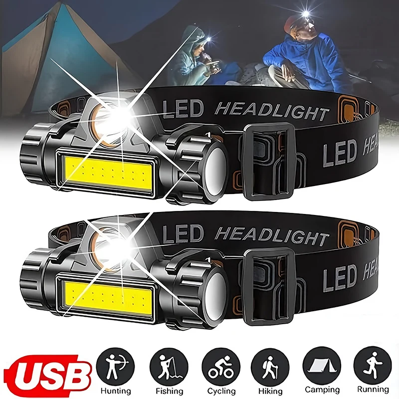 Fishing Headlamp - 充電式 COB LED USB ヘッドランプ強力な磁気強力なヘッドライト超高輝度防水ヘッドトーチ屋外釣り用