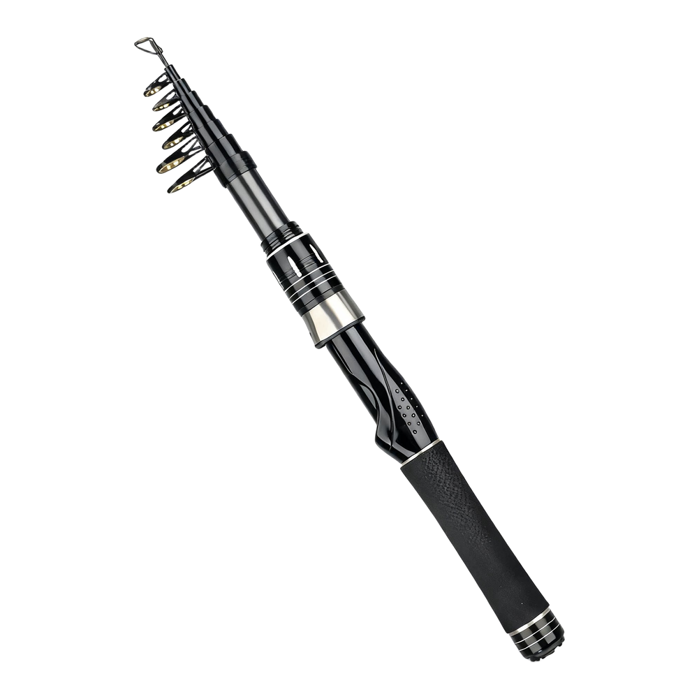 Telescopic Fishing Rod - 超軽量伸縮式カーボン釣り竿 セラミックガイドリング付き 速いアクション ポータブルポール 岸釣り・海釣り用 1.5M-2.4M