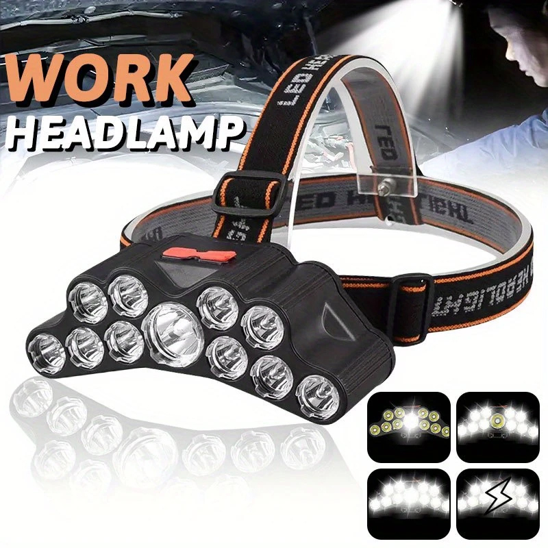 Fishing Headlamp - 11 LED ヘッドランプ強力な光ヘッドランプ Type-C 充電式ヘッドライト内蔵 18650