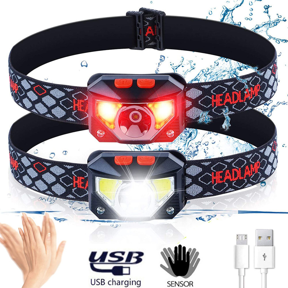 Fishing Headlamp - 8 モード LED ヘッドライトハンドフレスモーションセンサー強力なヘッドランプヘッドランプ COB 懐中電灯トーチヘッドライトキャンプ、釣り用