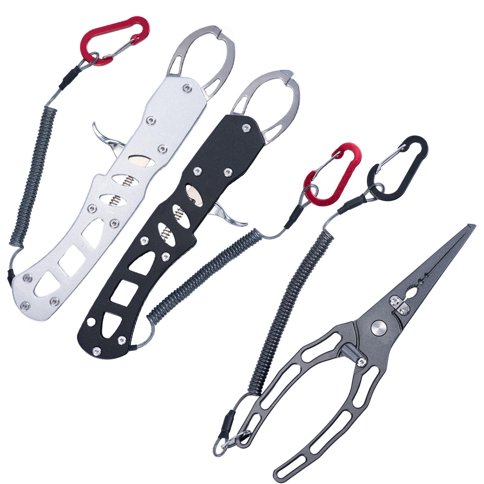 Fishing Equipment Pictures - 釣り用プライヤーとフィッシュグリッパーのコンボキット、錆びないアルミ製フィッシュリップグリッパー（ランヤード付き）、釣り糸カッター、フックリムーバーツール