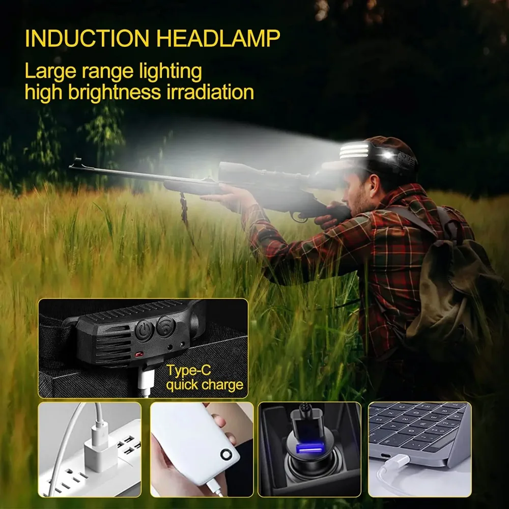 充電式 COB LED 誘導ヘッドランプ内蔵バッテリー 10 - Fishing Headlamp のレビューと価格