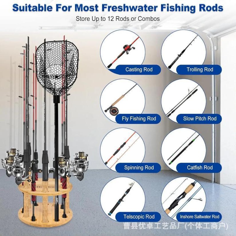 丸型無垢材釣り竿収納ラックディスプレイスタンド回転式多ポール - Fishing Equipment And Tools のレビューと価格