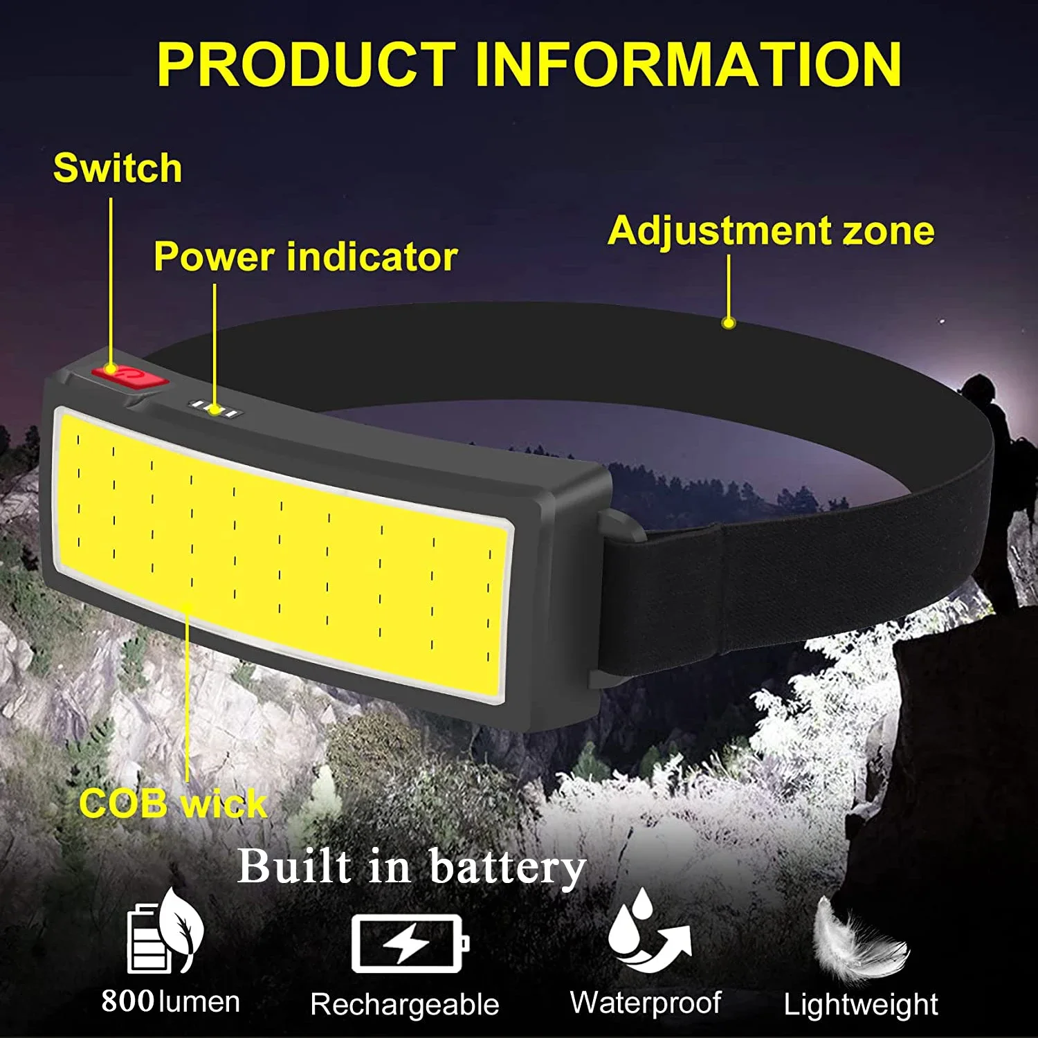 COB ポータブル LED ヘッドライト屋外ヘッドライト内蔵 - Fishing Headlamp のレビューと価格