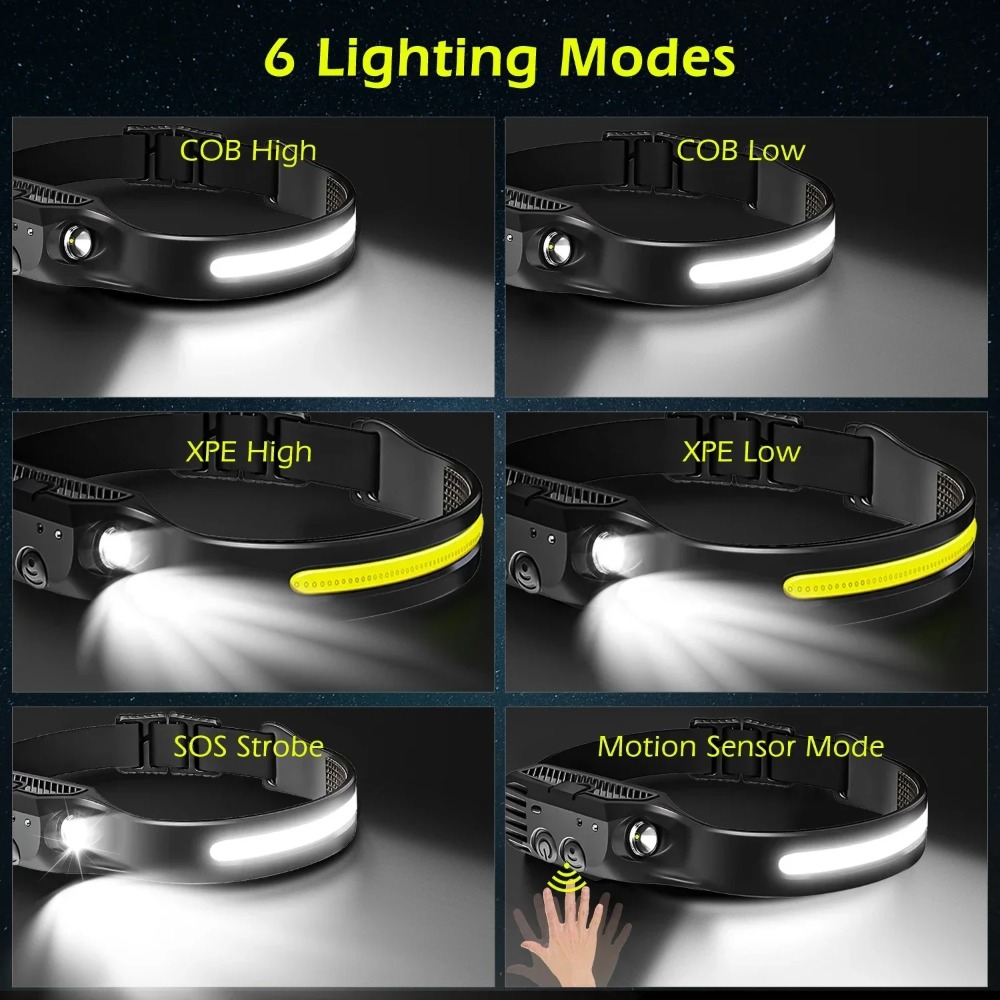 COB LED 誘導ヘッドランプ USB 充電式ランプ 内蔵 - Fishing Headlamp のレビューと価格